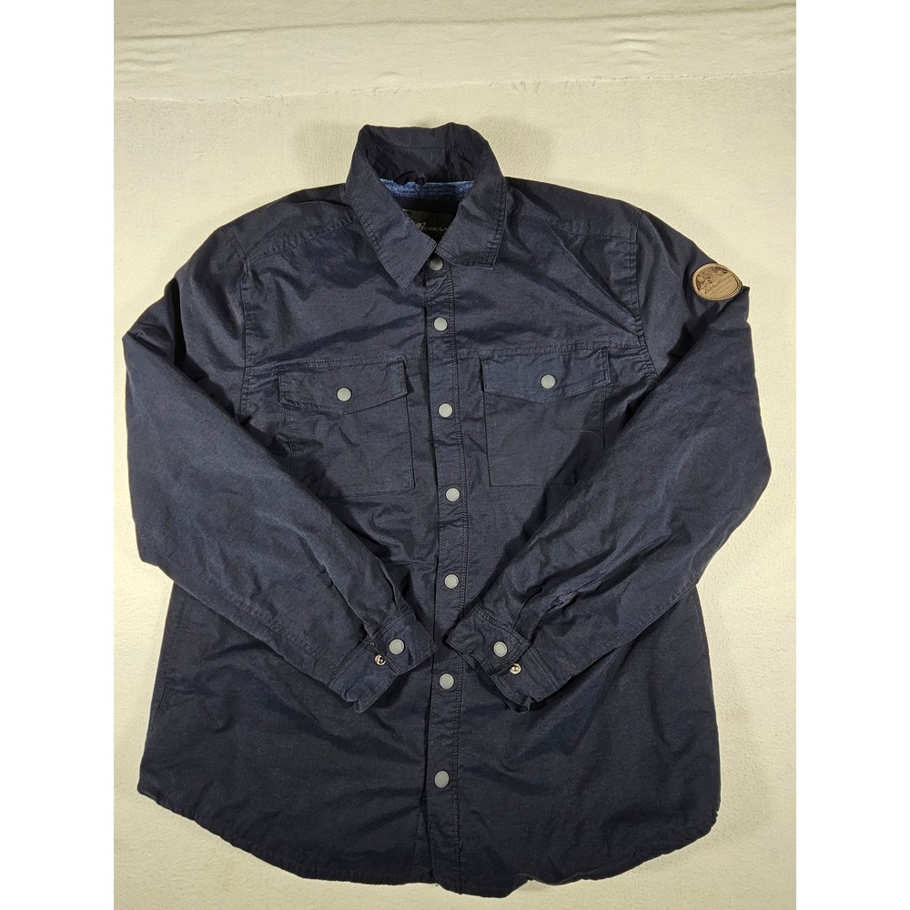 Eddie Bauer Mens L Fleece Lined Jacket Navy Blue Snap Front EM32LW243